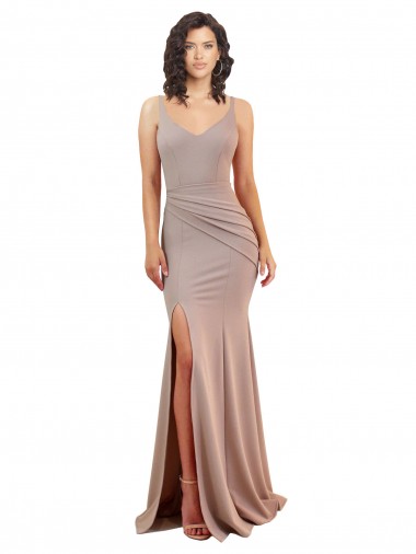 Discount Sleeveless Dusty Pink Low Back Mermaid V-Neck Black Tie Prom Dress Canada