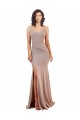 Discount Sleeveless Dusty Pink Low Back Mermaid V-Neck Black Tie Prom Dress Canada