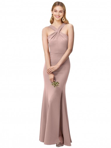 Discount Sleeveless Dusty Pink Criss Cross Back Sheath Halter Neck Prom Dress Canada
