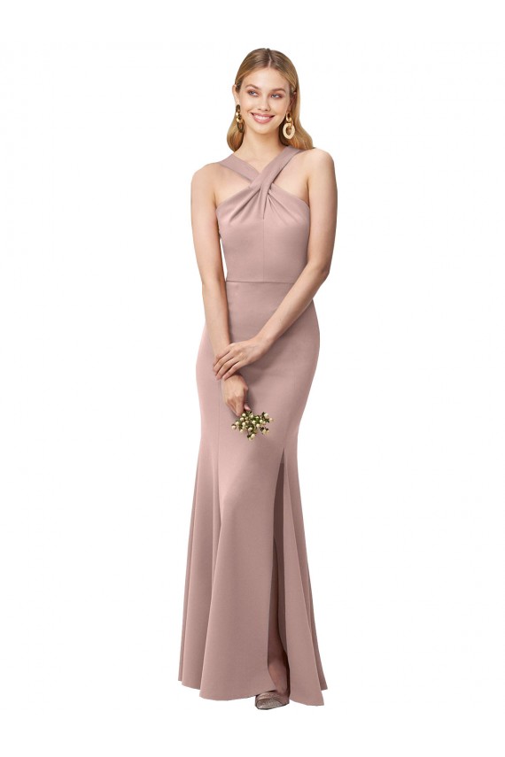 Discount Sleeveless Dusty Pink Criss Cross Back Sheath Halter Neck Prom Dress Canada