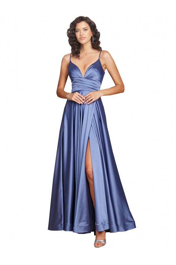 Discount Sleeveless French Blue Low Back A-Line Spaghetti Straps Black Tie Prom Dress Canada