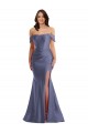 Discount Sleeveless French Blue Low Back Mermaid Off the Shoulder Black Tie Plus Size Prom Dress Canada