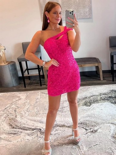 Discount Sleeveless Fuchsia Sheath One Shoulder Prom Dresses Canada