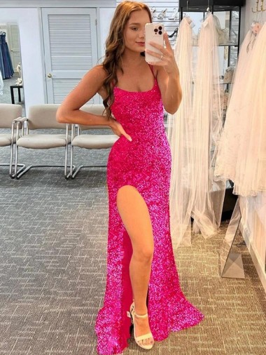 Discount Sleeveless Fuchsia Sheath Spaghetti Straps Prom Dress Canada