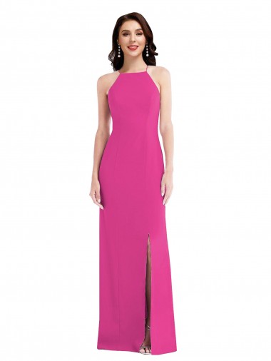 Discount Sleeveless Fuchsia Open Back Trumpet Halter Neck Prom Dress Canada