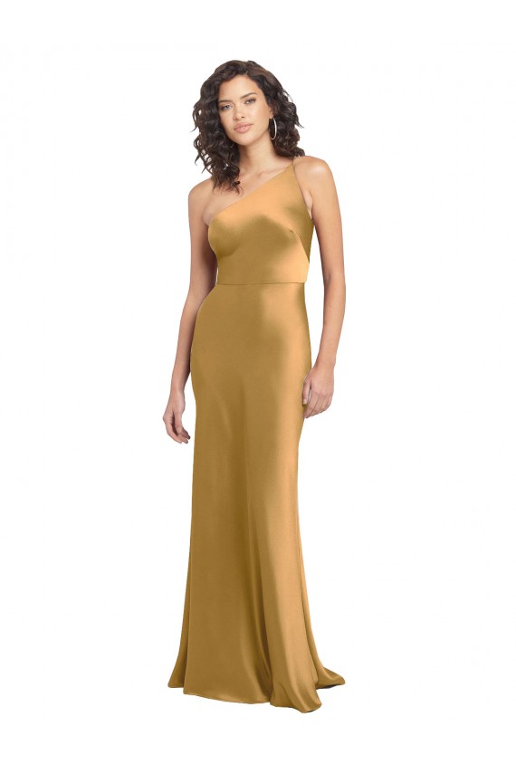Discount Sleeveless Gold A-Line Stretch Satin One Shoulder Prom Dress Canada