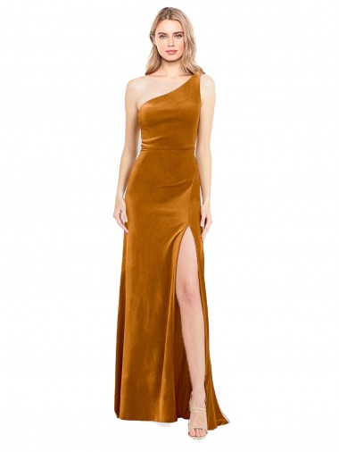 Discount Sleeveless Gold A-Line One Shoulder Prom Dress Canada