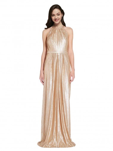 Discount Sleeveless Gold Sheath Halter Neck Prom Dress Canada