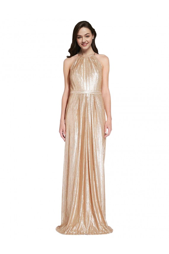 Discount Sleeveless Gold Sheath Halter Neck Prom Dress Canada
