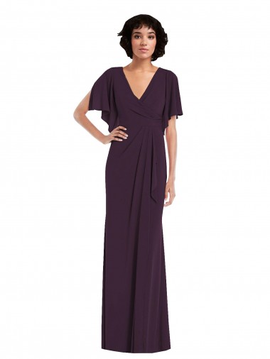 Discount Split Sleeves Grape Sheath V-Neck Prom Dress Canada