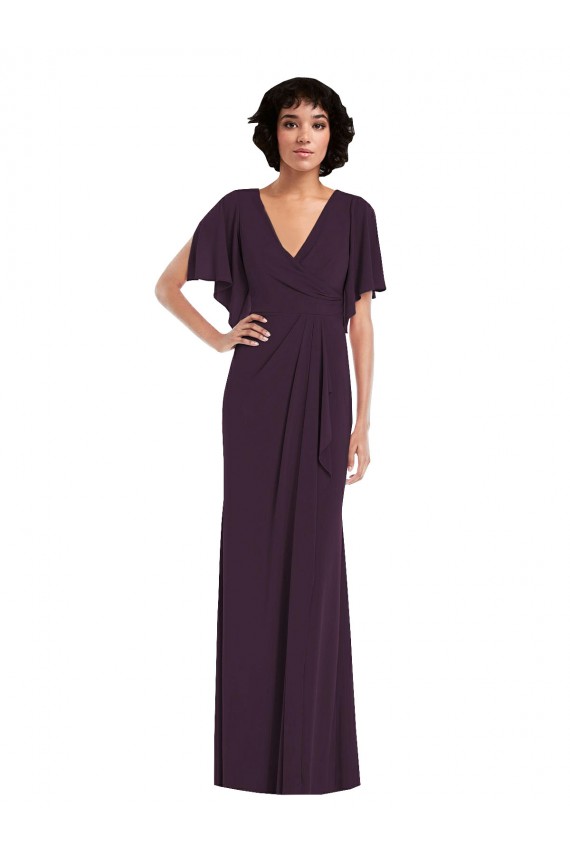 Discount Split Sleeves Grape Sheath V-Neck Prom Dress Canada