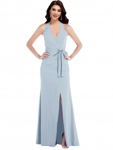 Discount Sleeveless Light Sky Blue Open Back A-Line Halter Neck Prom Dress Canada