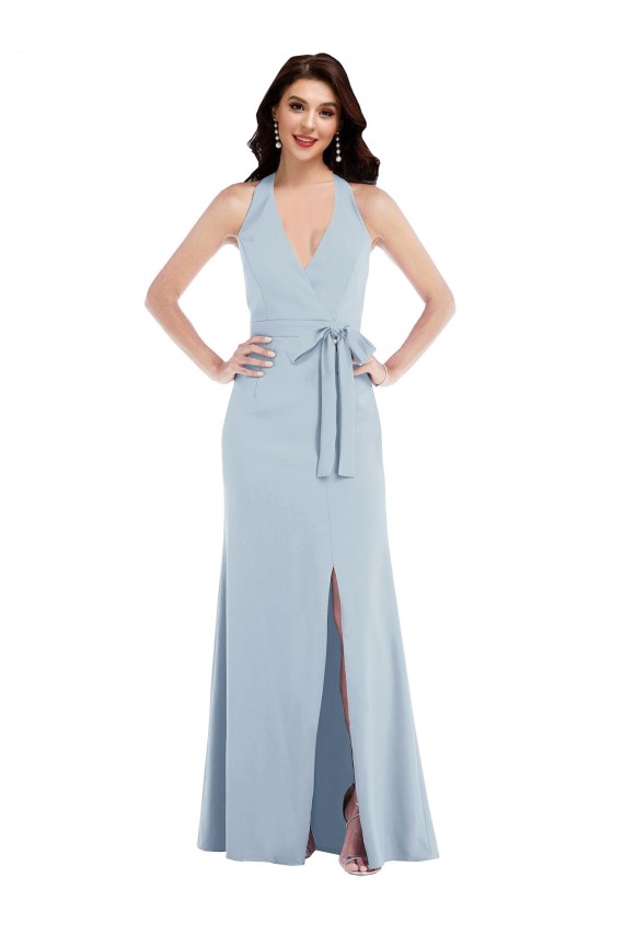Discount Sleeveless Light Sky Blue Open Back A-Line Halter Neck Prom Dress Canada