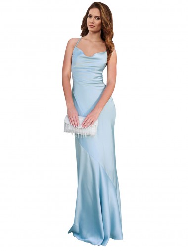 Discount Sleeveless Light Sky Blue Criss Cross Open Back Sheath Cowl Neck Prom Dress Canada