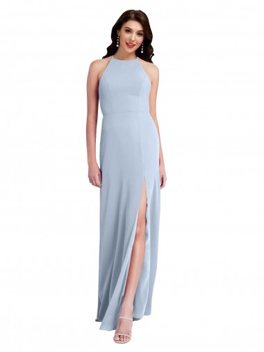 Discount Sleeveless Light Sky Blue Criss Cross Open Back Sheath Halter Neck Prom Dress Canada