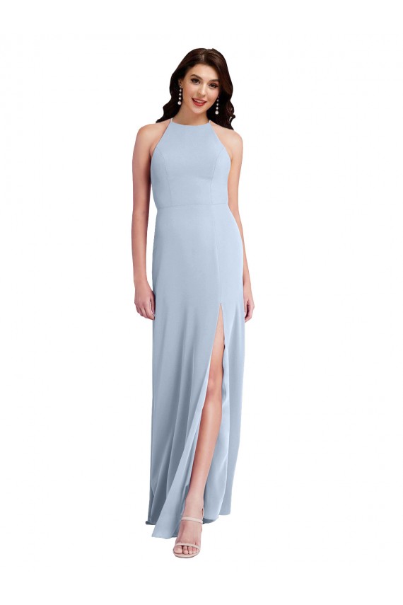 Discount Sleeveless Light Sky Blue Criss Cross Open Back Sheath Halter Neck Prom Dress Canada