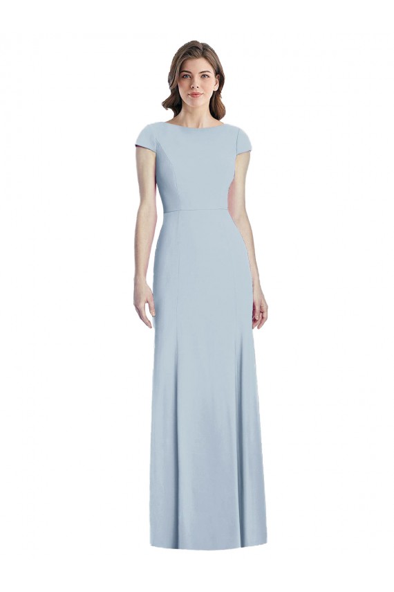 Discount Cap Sleeves Light Sky Blue Open Back Trumpet Bateau Neck Prom Dress Canada