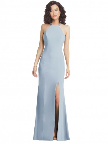Discount Sleeveless Light Sky Blue Criss Cross Back Trumpet Halter Neck Prom Dress Canada