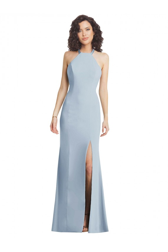 Discount Sleeveless Light Sky Blue Criss Cross Back Trumpet Halter Neck Prom Dress Canada