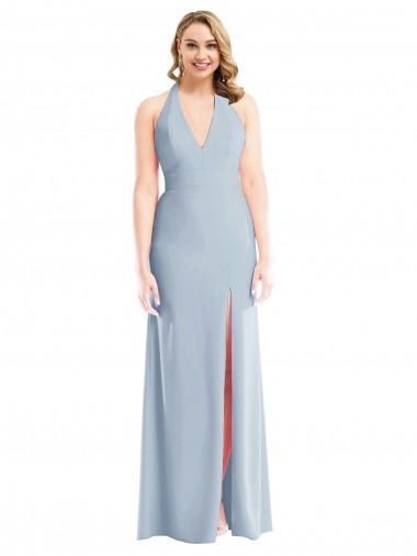 Discount Sleeveless Light Sky Blue Open Back Trumpet Halter Neck Prom Dress Canada