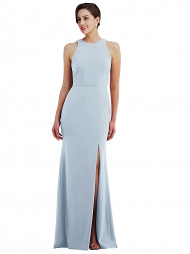 Discount Sleeveless Light Sky Blue Open Back Trumpet Jewel Neck Stretch Crepe Prom Dress Canada
