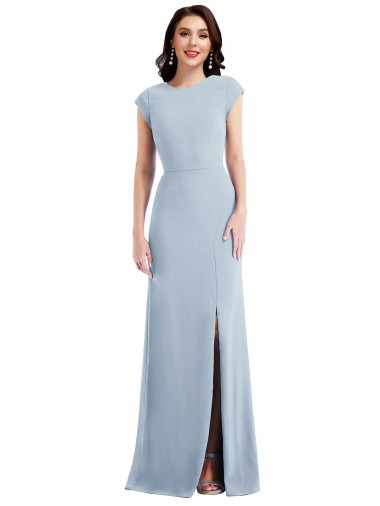 Discount Cap Sleeves Light Sky Blue Open Back Trumpet Prom Dress Canada