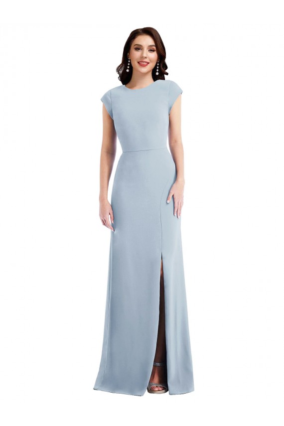 Discount Cap Sleeves Light Sky Blue Open Back Trumpet Prom Dress Canada