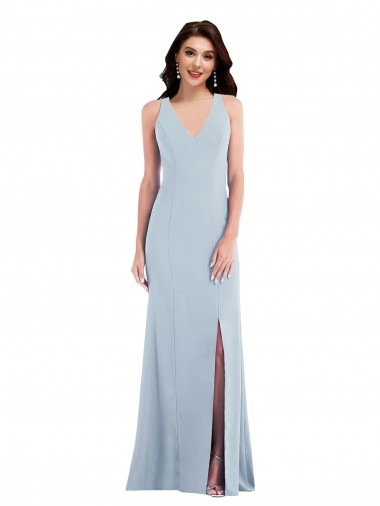 Discount Sleeveless Light Sky Blue Criss Cross Back Trumpet V-Neck Prom Dress Canada