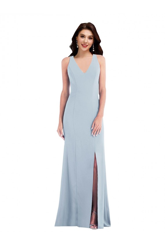 Discount Sleeveless Light Sky Blue Criss Cross Back Trumpet V-Neck Prom Dress Canada
