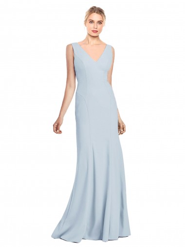Discount Sleeveless Light Sky Blue Low Back Trumpet V-Neck Stretch Crepe Prom Dress Canada