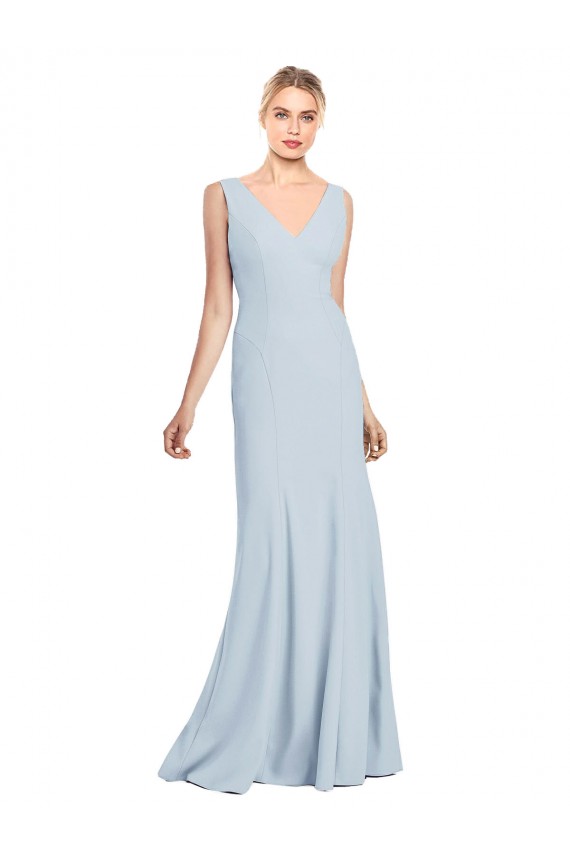 Discount Sleeveless Light Sky Blue Low Back Trumpet V-Neck Stretch Crepe Prom Dress Canada