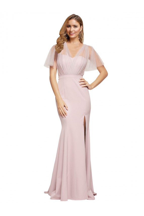 Discount Short Sleeves Mauve Low Back Sheath One Shoulder Prom Dress Canada