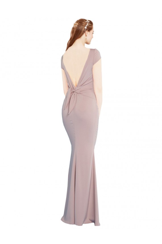 Discount Cap Sleeves Dusty Pink Tie Back Mermaid Boat Neck Prom Dress Canada