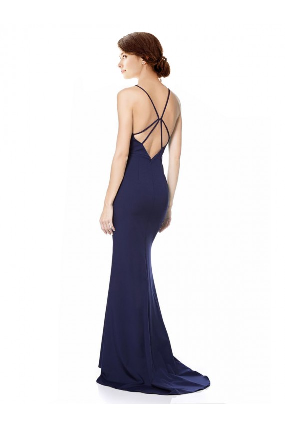 Discount Sleeveless Navy Blue Criss Cross Open Back Mermaid Halter Neck Prom Dress Canada
