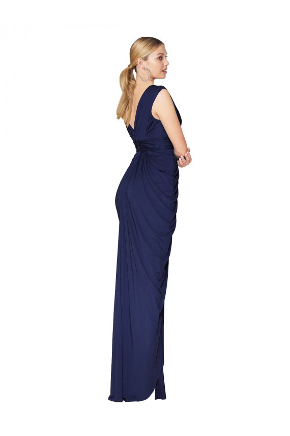 Discount Sleeveless Dark Navy V-Back Mermaid V-Neck Prom Dress Canada