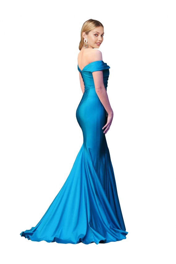 Discount Sleeveless Peacock Blue Mermaid Off the Shoulder Prom Dress Canada