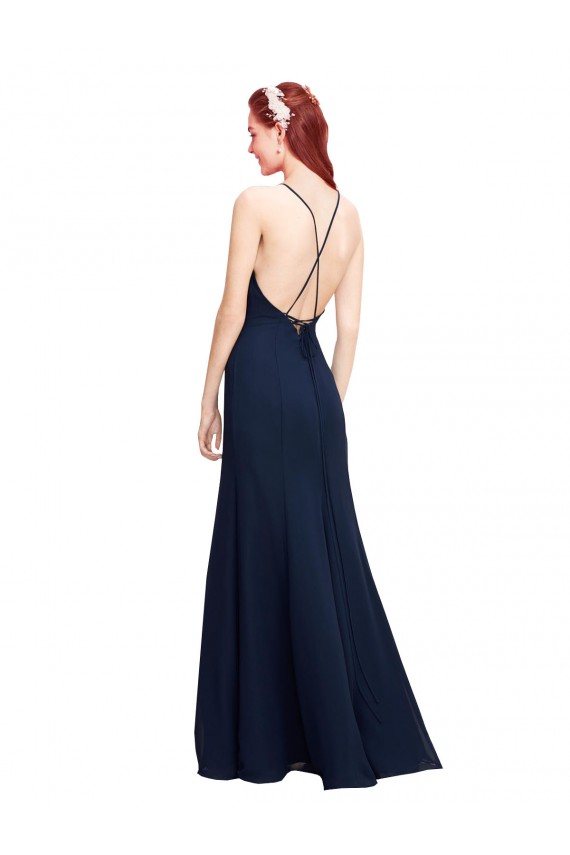 Discount Sleeveless Dark Navy Mermaid Halter Neck Prom Dress Canada
