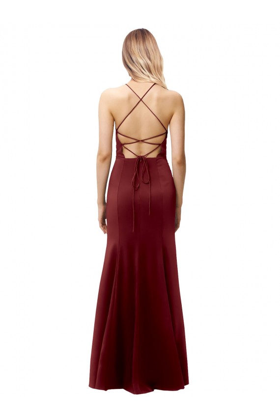 Discount Sleeveless Burgundy Gold Criss Cross Back Mermaid Halter Neck Prom Dress Canada