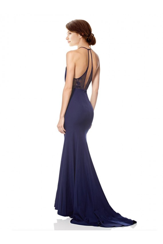Discount Sleeveless Navy Blue Mermaid Halter Neck Prom Dress Canada