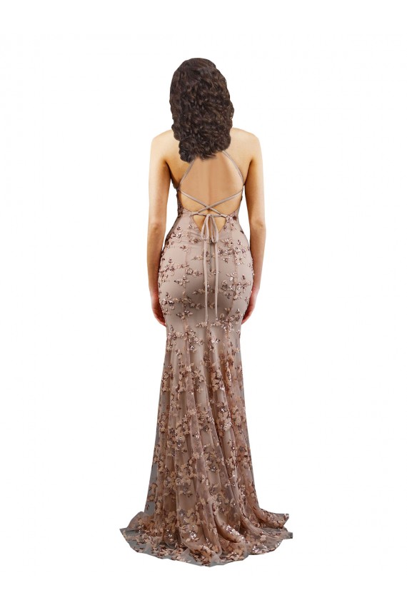 Discount Sleeveless Rose Gold Backless Mermaid V-Neck Prom Dress Canada