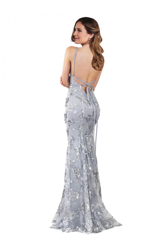 Discount Sleeveless Silver Backless Mermaid V-Neck Prom Dress Canada