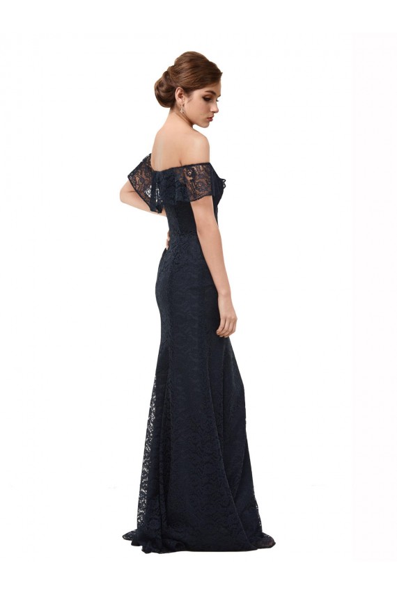 Discount Flutter Sleeves Dark Navy Mermaid Off the Shoulder Prom Dress Canada