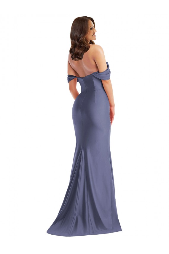 Discount Sleeveless French Blue Low Back Mermaid Off the Shoulder Black Tie Plus Size Prom Dress Canada