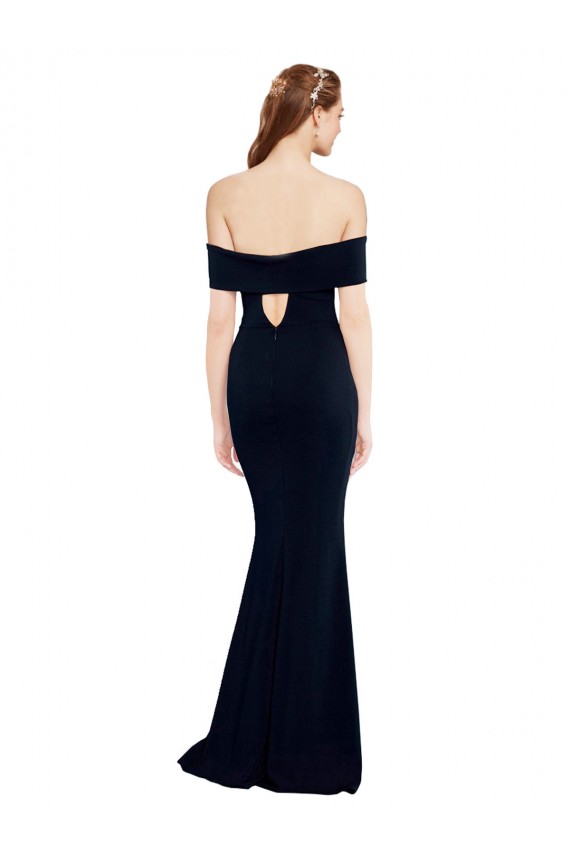 Discount Sleeveless Dark Navy Keyhole Back Mermaid Off the Shoulder Prom Dress Canada