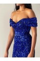 Discount Sleeveless Royal Blue Mermaid Off the Shoulder Prom Dress Canada