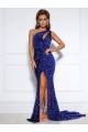 Discount Sleeveless Royal Blue Mermaid One Shoulder Velvet Sequin Prom Dress Canada