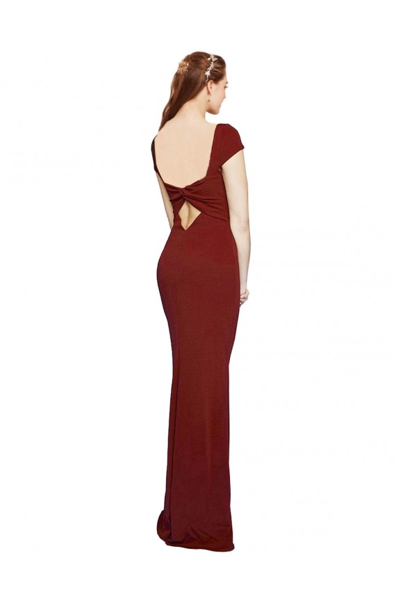 Discount Cap Sleeves Burgundy Keyhole Back Mermaid Round Neck Prom Dress Canada