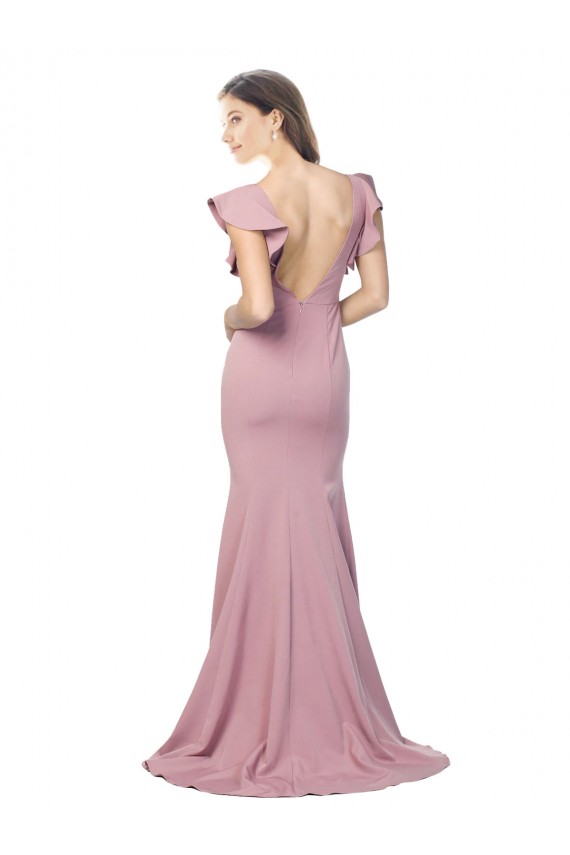 Discount Flutter Sleeves Dusty Pink Low Back Mermaid Round Neck Prom Dress Canada