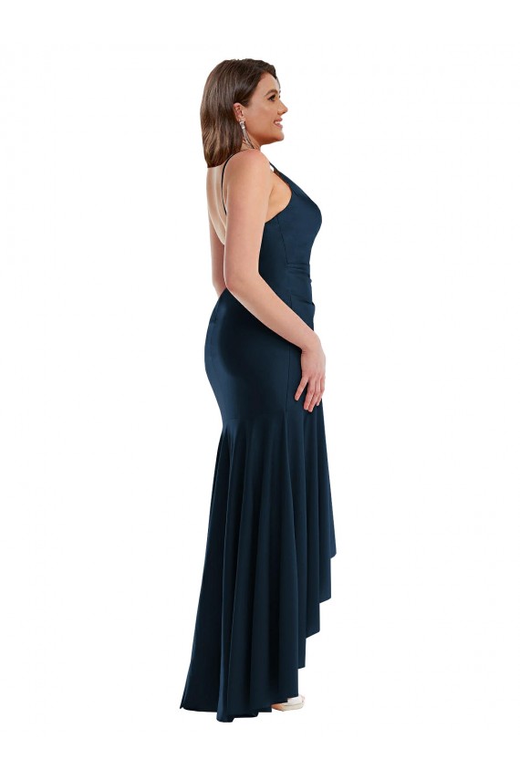Discount Sleeveless Dark Navy Mermaid Spaghetti Straps High Low Plus Size Prom Dress Canada