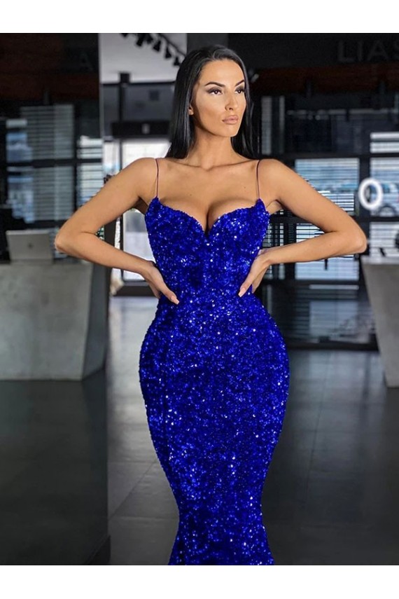 Discount Sleeveless Royal Blue Mermaid Spaghetti Straps Prom Dress Canada